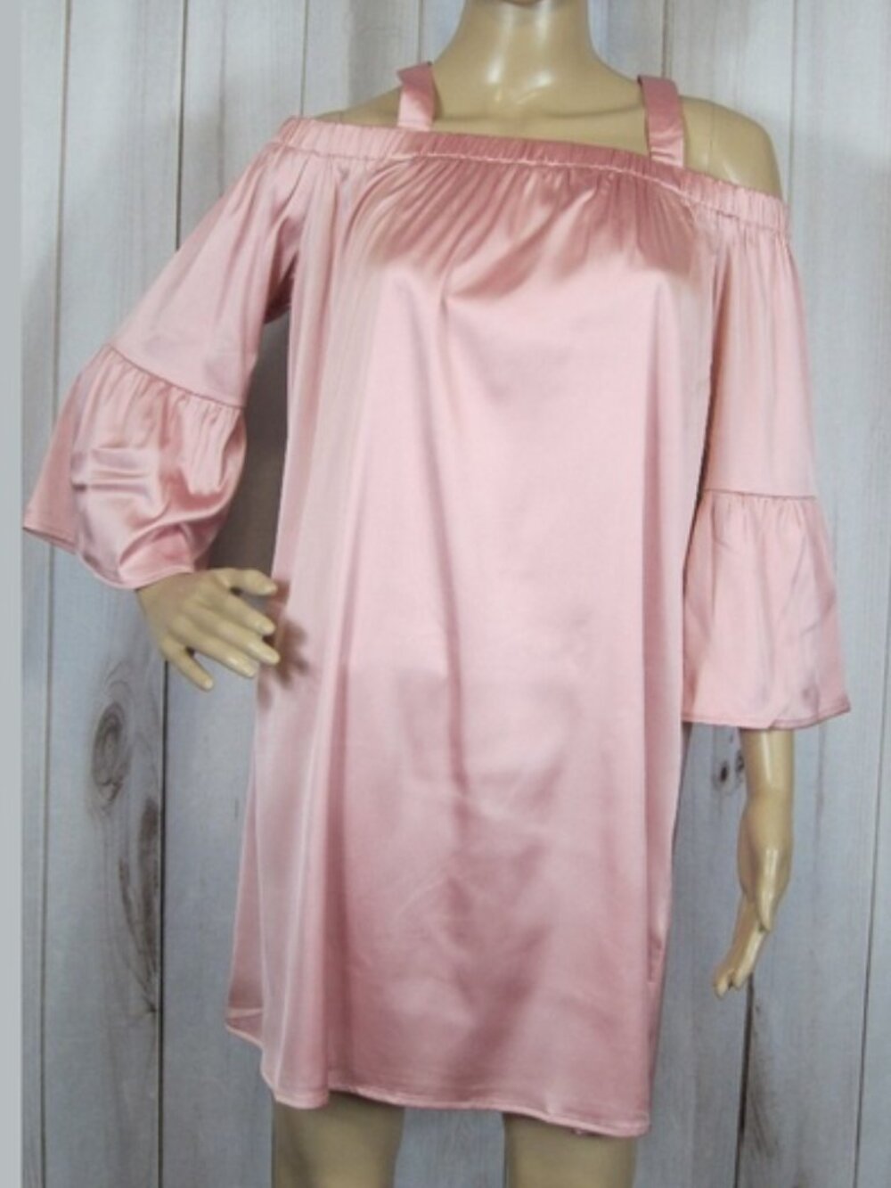 Americal Pink Cold Shoulder Satin Shift Mini Dress Medium NWT Angel Sleeve NEW